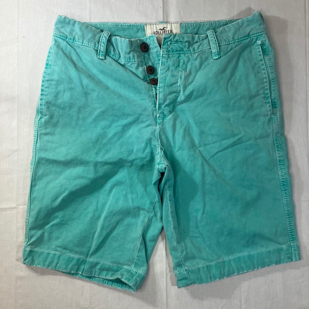 Hollister Mens Teal Green Chino Shorts Sz 30 Button Fly 100% Cotton Casual Prep
